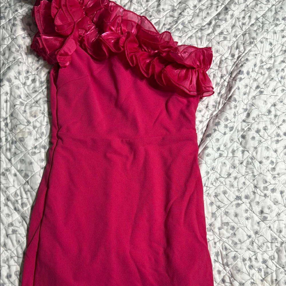 Pink One-Shoulder Ruffle Dress - Picture 3 of 10